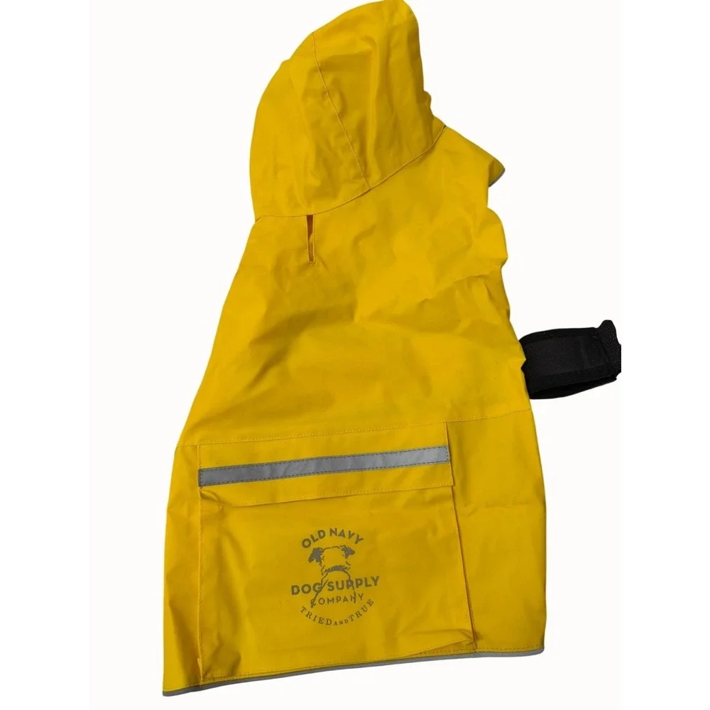 Old Navy Dog Raincoat Set XS‎ Blue & Yellow Reflective Stripes Hooded Boots +